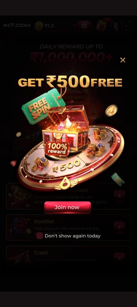 IN7 Game ₹777 welcome bonus offer · IN7 gaming bonus